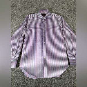Etro Milano Mens 39 Medium Button Up Long Sleeve Shirt Multicolor Stripes Cotton